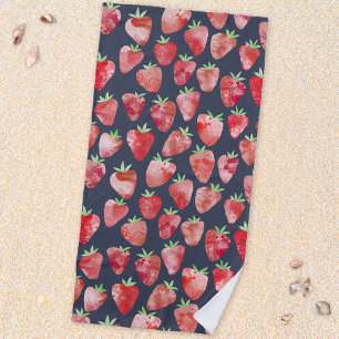Toalha De Praia Morango Fruta de Aquarela Escuro