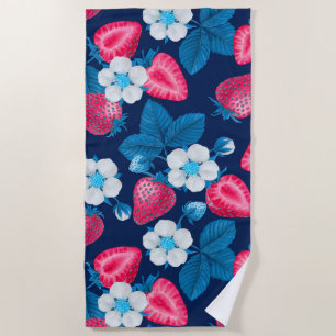 Toalha De Praia Morangos cor-de-rosa em azul
