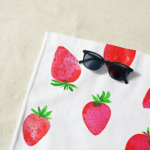 Toalha De Praia Morangos em Coloração Rosa, Vermelha e Verde