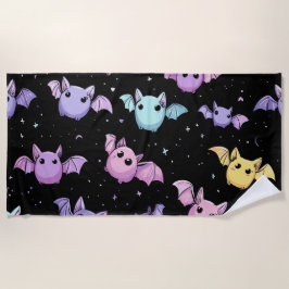 Toalha De Praia Morcegos Kawaii – Padrão Gótico Fofo