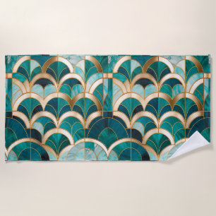 Toalha De Praia Mosaico de Mármore de Luxo Art Déco Turquesa Azul