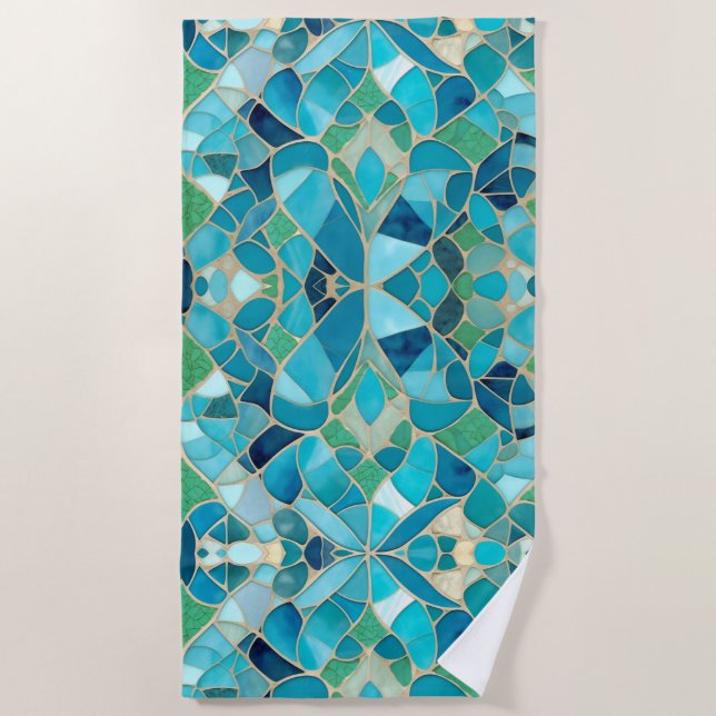 Toalha De Praia Mosaico Turquoise Abstrato (Frente)