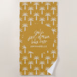 Toalha De Praia Mostarda botânica tropical de Verão moderna<br><div class="desc">A mostarda botânica tropical de verão da palmeira personalizada moderna. Meninas só querem ter sol.</div>