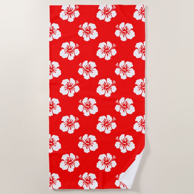 Toalha De Praia Motif Hawaïen Hibiscus Rouge et blanc (Frente)