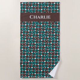 Toalha De Praia Motifs Brown & Teal Retro dos anos 70 Personalizad