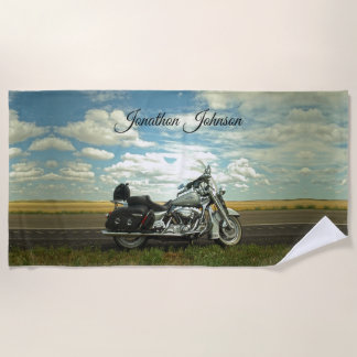 Toalha De Praia Motociclos pretos e prateados e céu azul