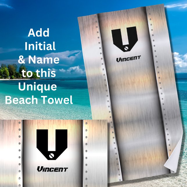 Toalha De Praia Mudar Inicial, Adicionar Nome, Tiras de Metal Prat (Criador carregado)