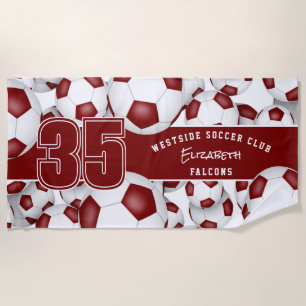 Toalha De Praia Muitas bolas de futebol maron personalizado de nom