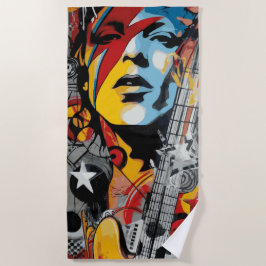 Toalha De Praia Mulher de Música de Rock Guitarra Pop Art Estilo d