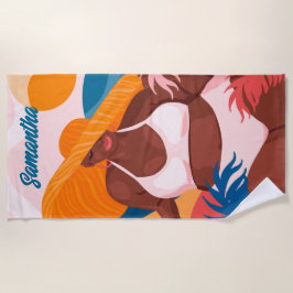 Toalha De Praia Mulher Negra Curvy, Pronta para Férias de Praia, N