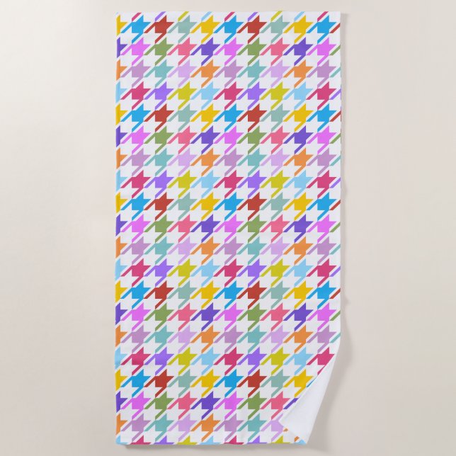 Toalha De Praia Múltiplas cores Houndstooth+Padrão Branco (Frente)
