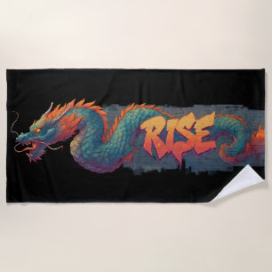 Toalha De Praia Mural do Dragão de Grafite Estilizado com 'RISE' N