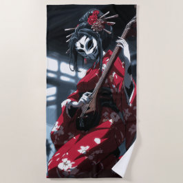 Toalha De Praia Música de Geisha Mascarada Arte Japonês Escuro