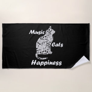 Toalha De Praia Música e Gatos é Citação da Felicidade