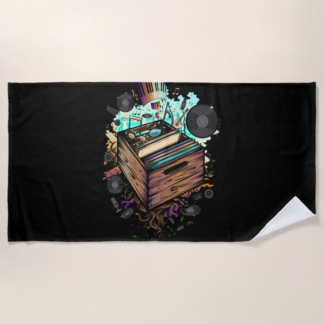 Toalha De Praia Música Vinyl Crate (Frente)