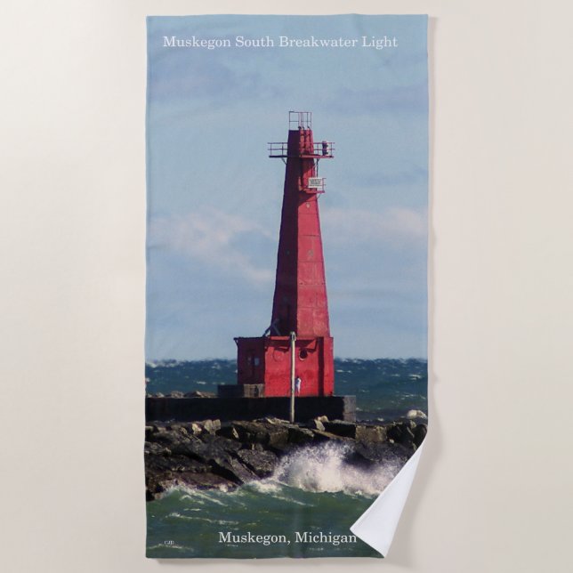 Toalha De Praia Muskegon South Breakwater Torre de praia (Frente)