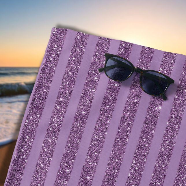 Toalha De Praia Muted Mulberry Glitter Style Horizontal Stripes (Criador carregado)