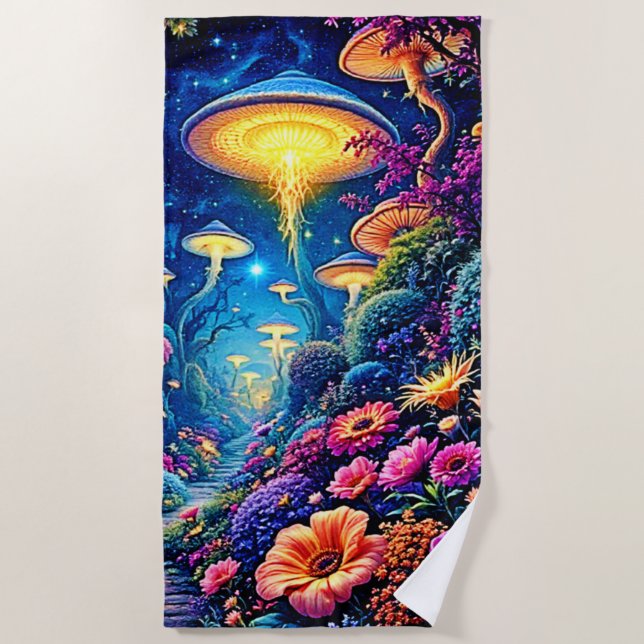 Toalha De Praia Mystic Bloom Forest Sob Estrelas (Frente)