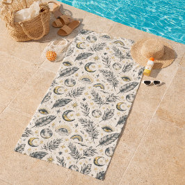 Toalha De Praia Mystical Celestial Moon Stars Pattern Custom Name
