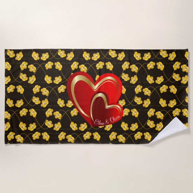 Toalha De Praia Na moda Love Red Hearts Personalised Gift (Frente)
