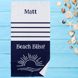 Toalha De Praia Na moda Marinho Blue Stripe Name NMaritime