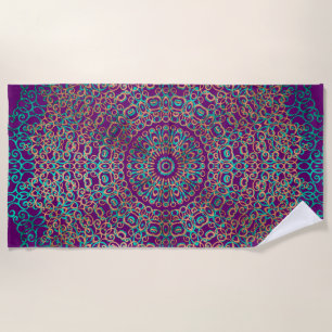 Toalha De Praia Na moda Moderno e Elegante Mandala Boho Roxo Escur