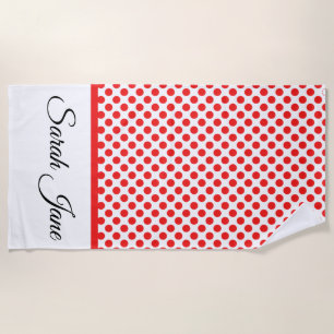 Toalha De Praia Na moda Red Bolinhas em branco personalizado
