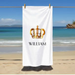 Toalha De Praia Na moda Royal Dourado Crown Name White<br><div class="desc">Na moda Royal Dourado Crown Name White Beach Towel. Personalize esta toalha branca de praia da coroa na moda real com o seu nome.</div>