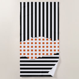 Toalha De Praia Na moda strips Líquido Preto, Branco, Laranja