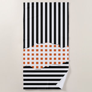Toalha De Praia Na moda strips Líquido Preto, Branco, Laranja