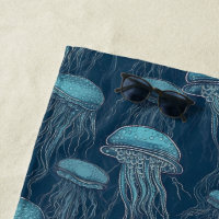 Nadando águas-vivas em um oceano azul profundo