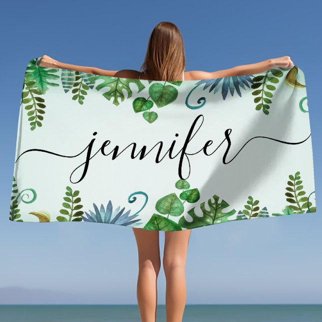 Toalha De Praia Nam Personalizado De Folhas Tropicais (Tropical Leaves Personalized Nam Beach Towel)