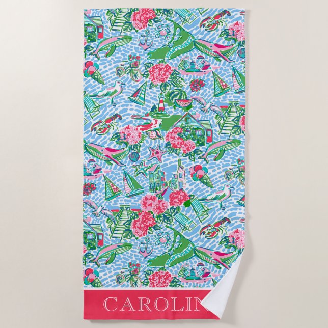 Toalha De Praia Nantucket Preppy Palm Beach Impressão Personalizad (Frente)