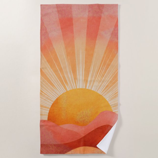 Toalha De Praia Nascer do sol boho rosa e laranja (Frente)