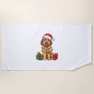 Toalha De Praia Natal de Santa Hat Labradoodle Dog
