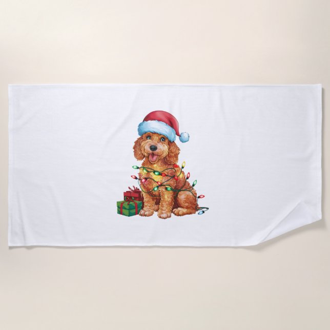 Toalha De Praia Natal do Cachorro de Santa Hat Lighting (Frente)