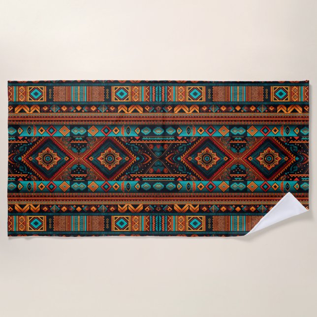 Toalha De Praia Native American Pattern Boho Culture Abstrato Arts (Frente)