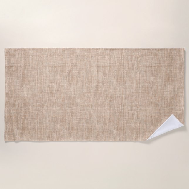 Toalha De Praia Natural Linen Fabric Texture in Warm Beige (Frente)