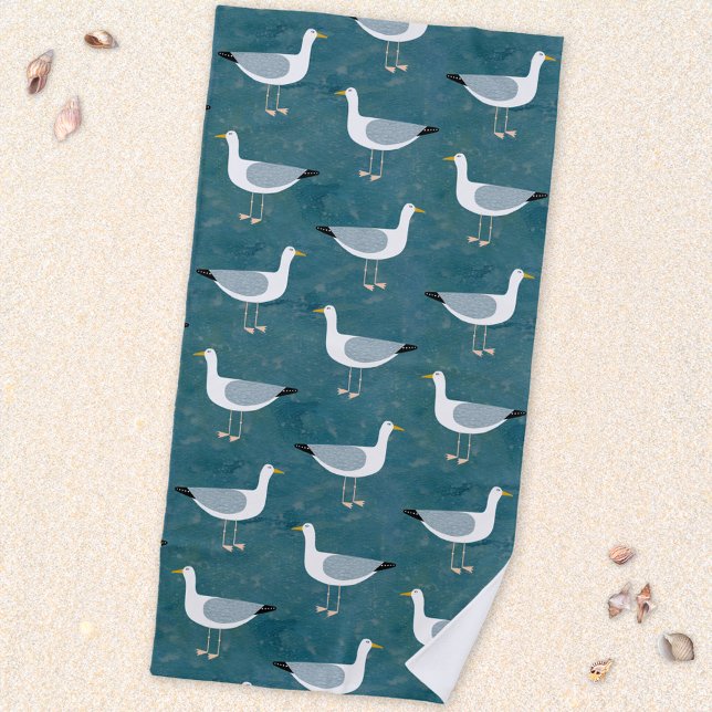 Toalha De Praia Náutica de gaivotas (Fun seagull nautical coastal themed beach towel)