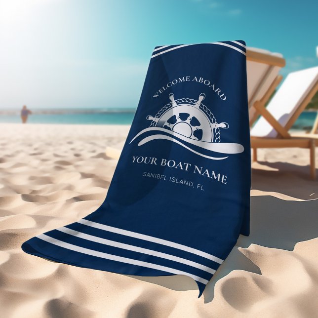 Toalha De Praia Náutica Navio Nome do Barco Roda Bem-vindo ao Mari (Criador carregado)