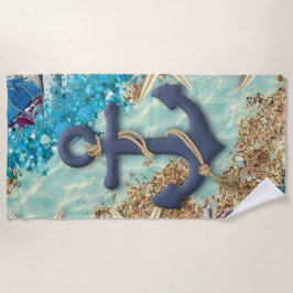 Toalha De Praia Nautical Beach Towel with Blue Anchor