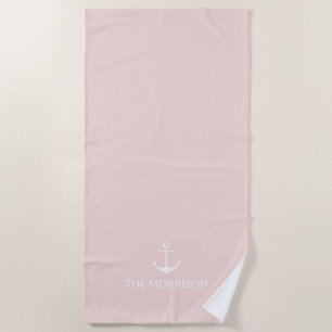 Toalha De Praia Náutico Nome de Barco Personalizado Branco âncor