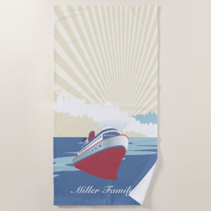 Toalha De Praia Navio de cruzeiros do vintage com nome feito sob