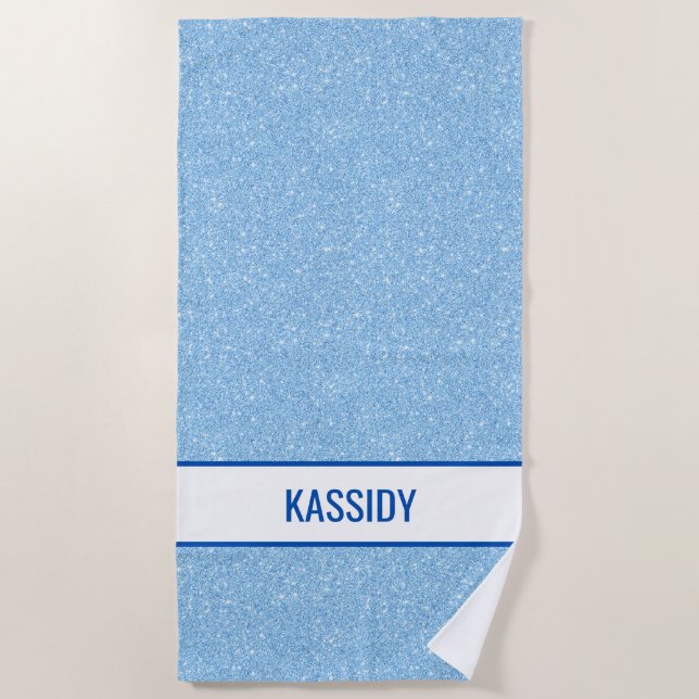 Toalha De Praia Navy + Blue Faux Glitter Bachelorette (Frente)