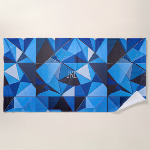 Toalha De Praia NEO GEO BLUE TRIANGLES DESIGN abstrato