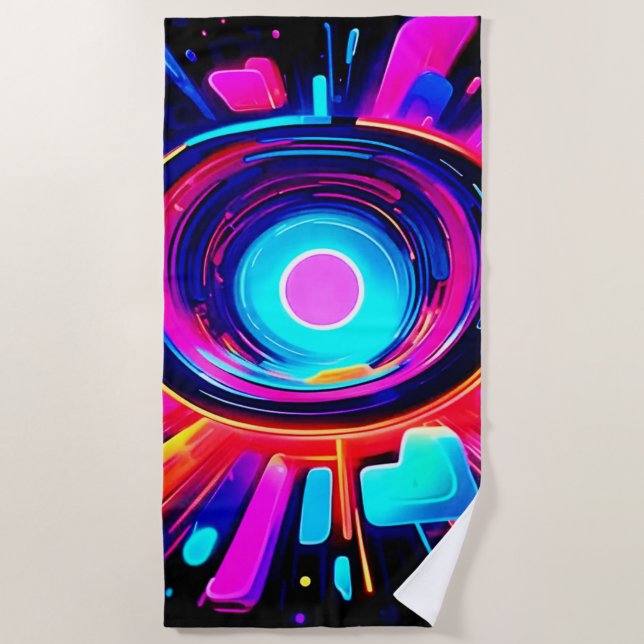 Toalha De Praia Neon Burst: Abstrato Energy (Frente)