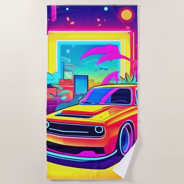 Toalha De Praia Neon Dream Car Escape (Frente)