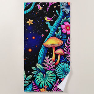 Toalha De Praia Neon Fantasy Forest Night Design