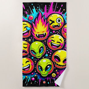 Toalha De Praia Neon Funky Emoji Mix