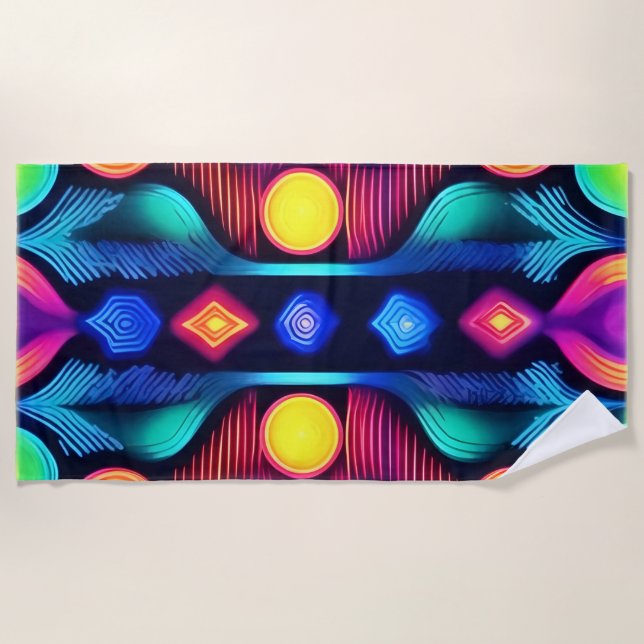 Toalha De Praia Neon Geométrico Mandala Art (Frente)